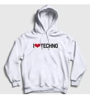 Presmono Unisex Beyaz I Love Techno Kapüşonlu Sweatshirt 543399tt (Beyaz)