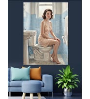 Tuvalette Oturan Pin-Up Kadın Dekoratif Kanvas - Mdf Ahşap Tablo