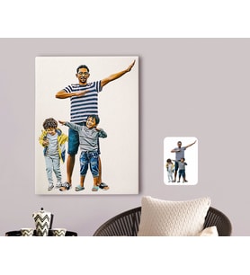 BK Gift Kişiye Özel Tam Boy Baba ve Oğullar Karikatürlü Kanvas Tablo 70x100cm-1