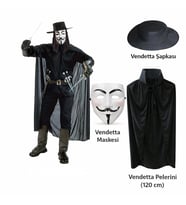 Vendetta Kostüm Seti – Şapka Maske Pelerin (120 Cm)