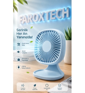 USB Masaüstü Mini Fan – 3 Kademeli Hız, Sessiz Çalışma ve Ayarlanabilir Açı