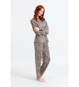 Kadın 13504-577 Leopar Desen Kadife Pijama Takımı