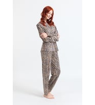 Kadın 13504-577 Leopar Desen Kadife Pijama Takımı