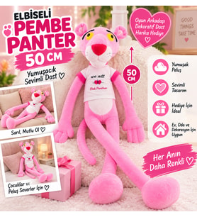 50 CM Elbiseli Pembe Panter Peluş Oyuncak Yumuşak, Sevimli, Uzun Bacaklı Dekoratif Hediye
