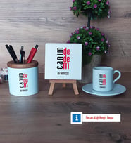 Dedeye Hediye Hediye Seti Dekoratif Taş, Kalemlik, Ahşap Altlıklı Türk Kahvesi Fincanı Hediye (Model 2)