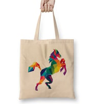 Geometric Animal Rainbow Horse Rearing Bez Çanta Uzun Saplı
