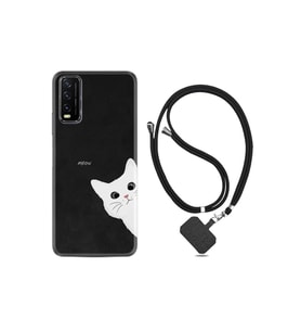 Vivo Y20s Kılıf Resimli Desenli Silikon Boyun Askılı Çılgın Kedi 1895