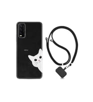 Vivo Y20s Kılıf Resimli Desenli Silikon Boyun Askılı Çılgın Kedi 1895