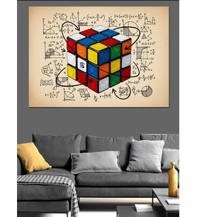 Rubik Küp Matematik Formülü Dekoratif Kanvas - Mdf Ahşap Tablo