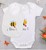 BK Kids Kişiye Özel İsimli Bebek Body Zıbın ve Mama Önlüğü Hediye Seti - Model 32