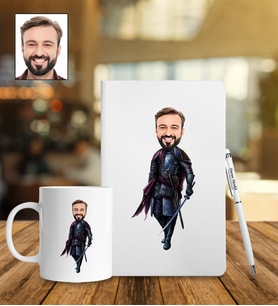 Kişiye Özel Savaşçı Tasarımlı Karikatür Defter Kalem Kupa Set 111