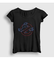 Presmono Kadın Siyah Neon Logo Film Hayalet Avcilari Ghostbusters T-Shirt 409308tt