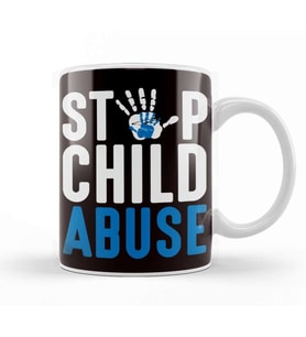 Blue Ribbon Stop Child Abuse Prevention Month Awareness Kupa Bardak Porselen