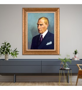 Altın Paspartulu Atatürk  Çerçeveli Tablo C115 (Gold)