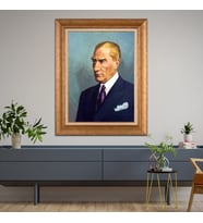 Altın Paspartulu Atatürk  Çerçeveli Tablo C115 (Gold)
