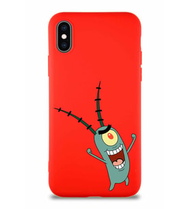 Apple iPhone X Soft Premier Kapak Plankton Tasarımlı Silikon Kılıf - Kırmızı (Şeffaf)