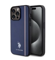Apple iPhone 15 Pro Max Uyumlu Kılıf U.S. Polo Assn. Orjinal Lisanslı Üç Renk Şerit Tasarımlı Baskı Logolu Kapak (Lacivert)
