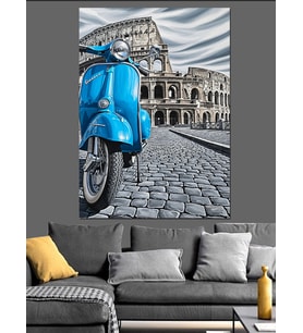 Retro Scooter Motosiklet İtalya Dekoratif Kanvas - Mdf Ahşap Tablo