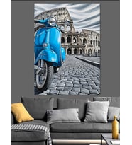 Retro Scooter Motosiklet İtalya Dekoratif Kanvas - Mdf Ahşap Tablo