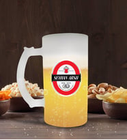 BK Gift Kişiye Özel Bira Logolu Buzlu Cam Bira Bardağı 50cl-1 (Beyaz)