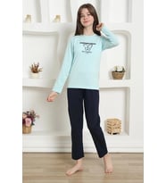 Giyim Kız Çocuk Penye Pijama Takım Su Yeşili