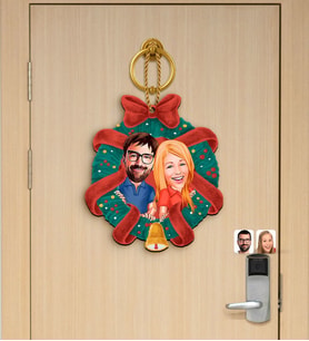 BK Gift Kişiye Özel Sevgililer Yılbaşı Karikatürlü Ahşap Kapı Süsü-1