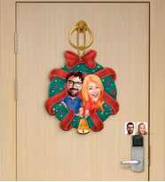 BK Gift Kişiye Özel Sevgililer Yılbaşı Karikatürlü Ahşap Kapı Süsü-1