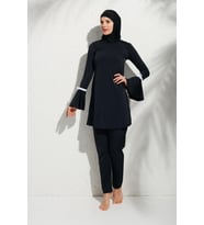 Pierre Cardin 191934 Uzunkollu Kolu Volanlı Tesettür Mayo (Siyah)
