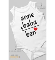Anne Baba ve Ben Baskılı Bebek Zıbını – Çıtçıtlı Body  %100 Pamuk Sıfır Kol (Beyaz)