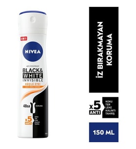 NIVEA Kadın Sprey Deodorant Black & White Invisible Güçlü Etki 48 Saat Anti-perspirant Koruma 150ml