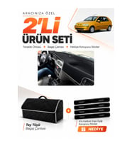 FIAT PALİO (1999-2005) Uyumlu Torpido Örtüsü + Tay Tüyü Bagaj Çantası + Sticker Seti - Siyah Gri