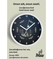İsme Özel Sevimli Ayı Çocuk Odası Duvar Saati Orta Boy 30 cm Beyaz Camlı Sessiz