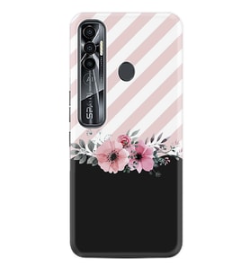 Tecno Spark 6 6 Go 8C 8 Pro 7 7 Spark 9 Pro Kılıf Desemli Silikon Strip Pink Flowers 1396
