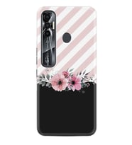 Tecno Spark 6 6 Go 8C 8 Pro 7 7 Spark 9 Pro Kılıf Desemli Silikon Strip Pink Flowers 1396