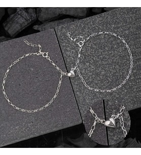 pilelistore 925 Ayar Gümüş Rodyum Çift Kalpli Aşk Bileklik