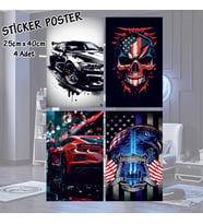 spor araba amerika bayraklı iskelet kartal - 4 adet yapışkanlı poster sticker etiketler - dolap cam oda için