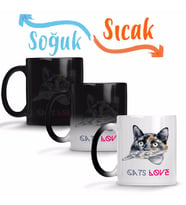 Cats Love Kedi Sihirli Kupa Bardak Porselen