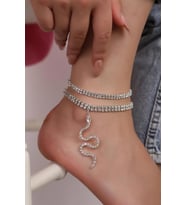 Gümüş Kaplama Su Yolu Kristal Taşlı 2' li Yılan Halhal Çoklu Halhal Silver