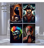 karga kuru kafa korsan kahraman iskelet - 4 adet yapışkanlı poster sticker etiketler - dolap cam oda için