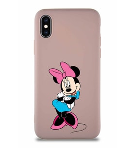 Apple iPhone X Soft Premier Kapak Minnie Mouse-D Tasarımlı Silikon Kılıf - Pudra (Şeffaf)
