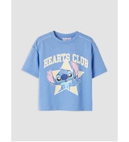 LCW Kids Mavi Stitch Baskılı Kız Çocuk Tişört