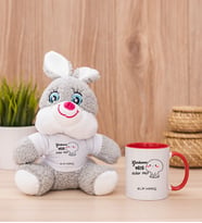 Kişiye Özel Garibanın Yüzü Gülür Mü Esprili Peluş Tavşan ve Kırmızı Kupa