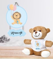 Kişiye Özel Bebek Kapı Süsü ve Peluş Ayıcık Seti – Baby Shower / Hastane Odası