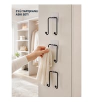 Mey İthalat® 3'lü Duvar Tipi Yapışkanlı Askılık Ev ve Yaşam Alanları İçin Pratik Set