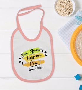 BK Kids Kişiye Özel Pembe Bebek Mama Önlüğü - Model 40