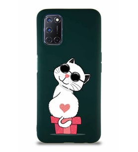 Oppo A52 Soft Premier Kapak Coolcat Tasarımlı Silikon Kılıf - Yeşil (Şeffaf)