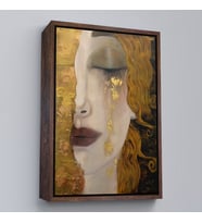 Çerçeveli Gustav Klimt - Altın Gözyaşları Tablosu (Kahverengi)