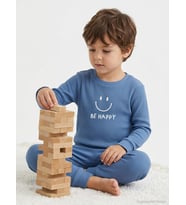 Minidamla Gülen Yüz Baskılı 1-6 Yaş Pijama Takımı - Bej