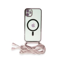 Apple iPhone 11 Kılıf Divo Lazer Askılı Magsafe Kapak - Pembe