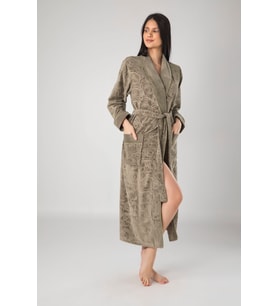 Koyu Gri Jakarlı Bambo Cotton Bayan Sabahlık (Fıstık Yeşili)
